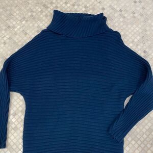 Chunky Turtleneck Blue Ribbed Sweater by T Tahari
